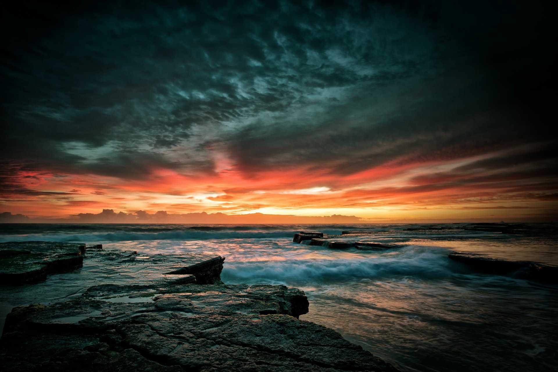 puesta de sol mar cielo rocas rocas olas