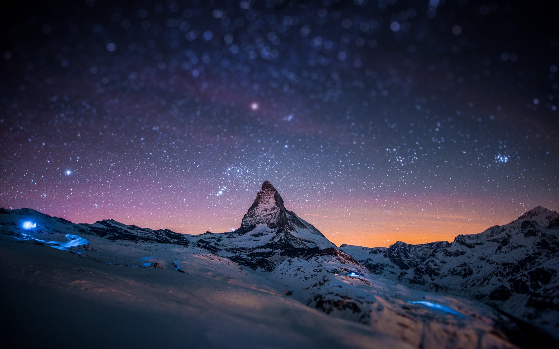 montagna cervino montagne alpi roccia rocce vetta picco notte neve stelle abbagliamento con spostamento e inclinazione