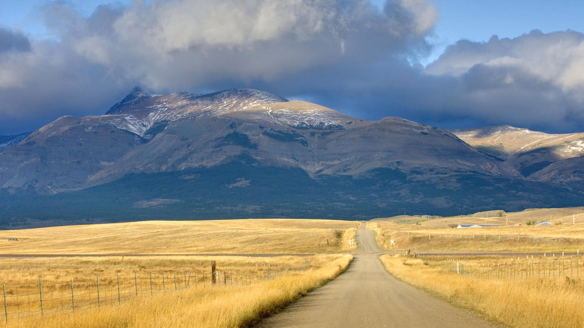 road mountain clouds nature