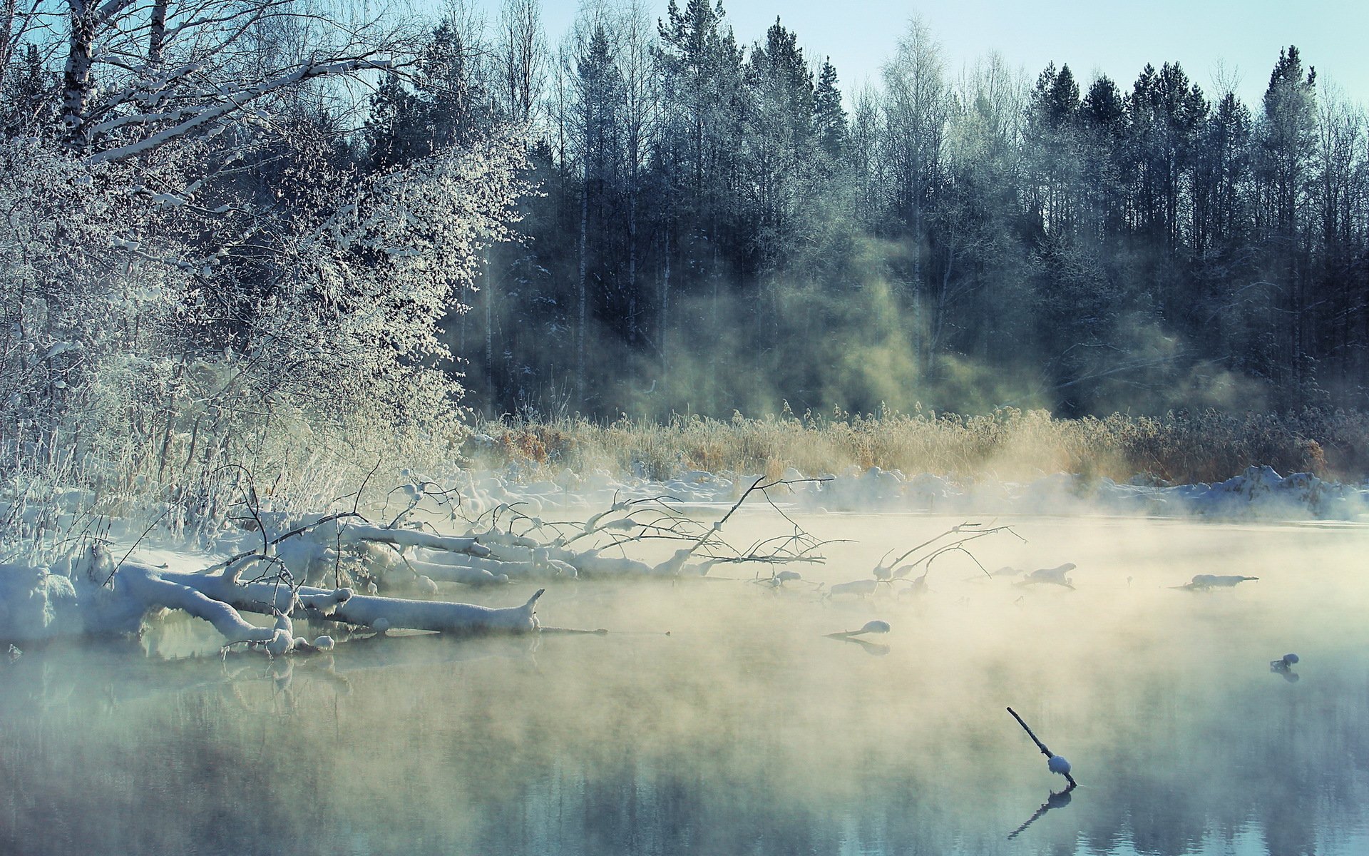 invierno río niebla paisaje