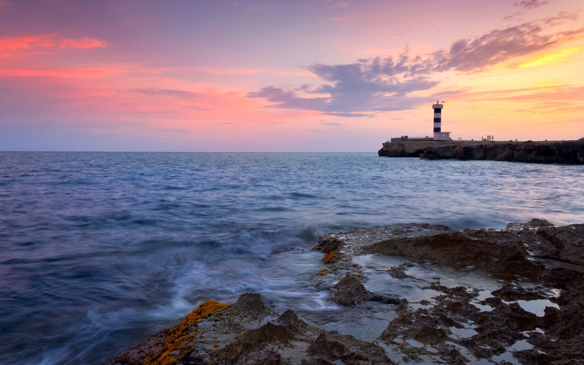 paisaje naturaleza mar agua olas costa rocas puesta de sol cielo nubes pinturas rocas colores 2560x1600