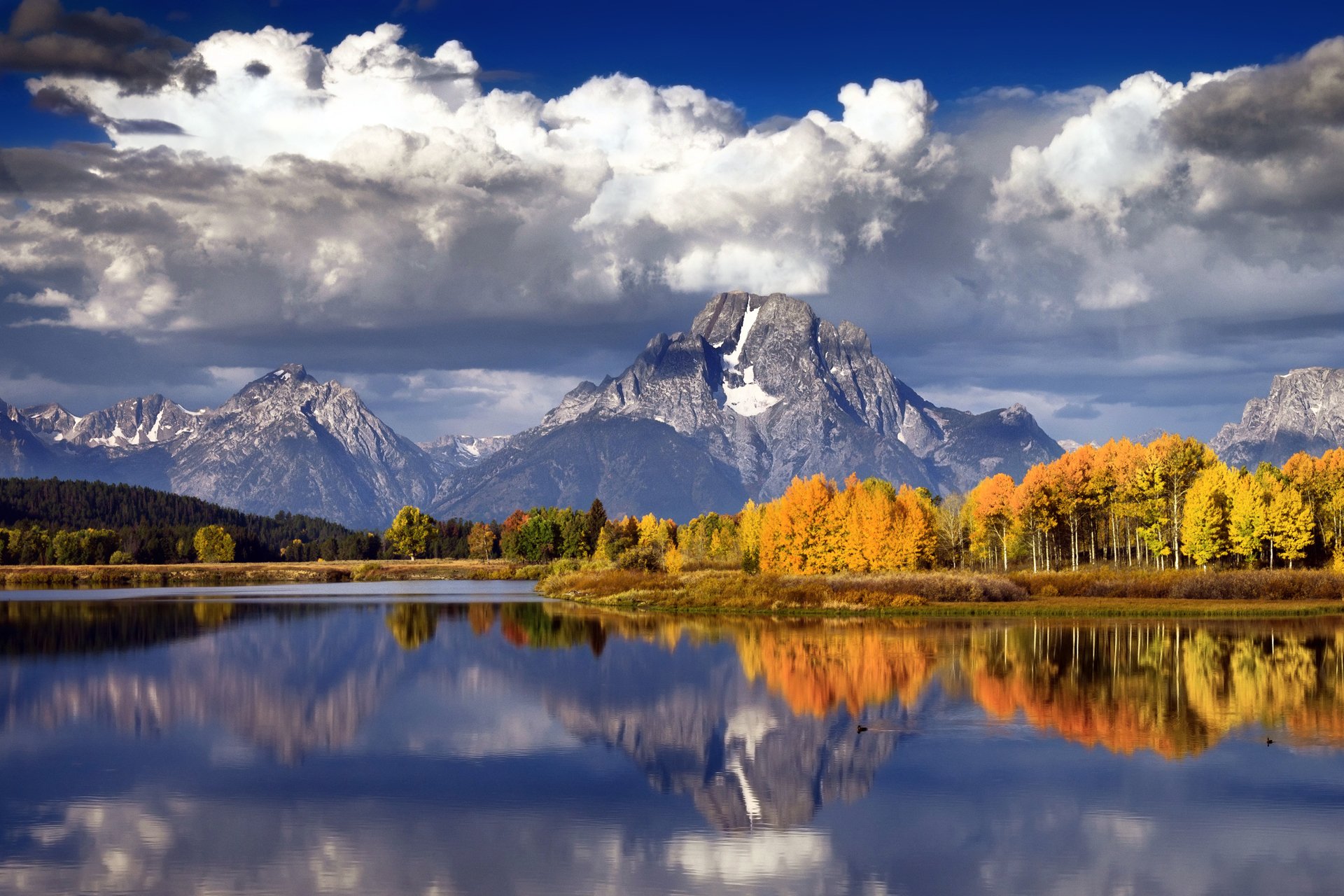 autumn mountain mountains sky clouds clouds forest lake river