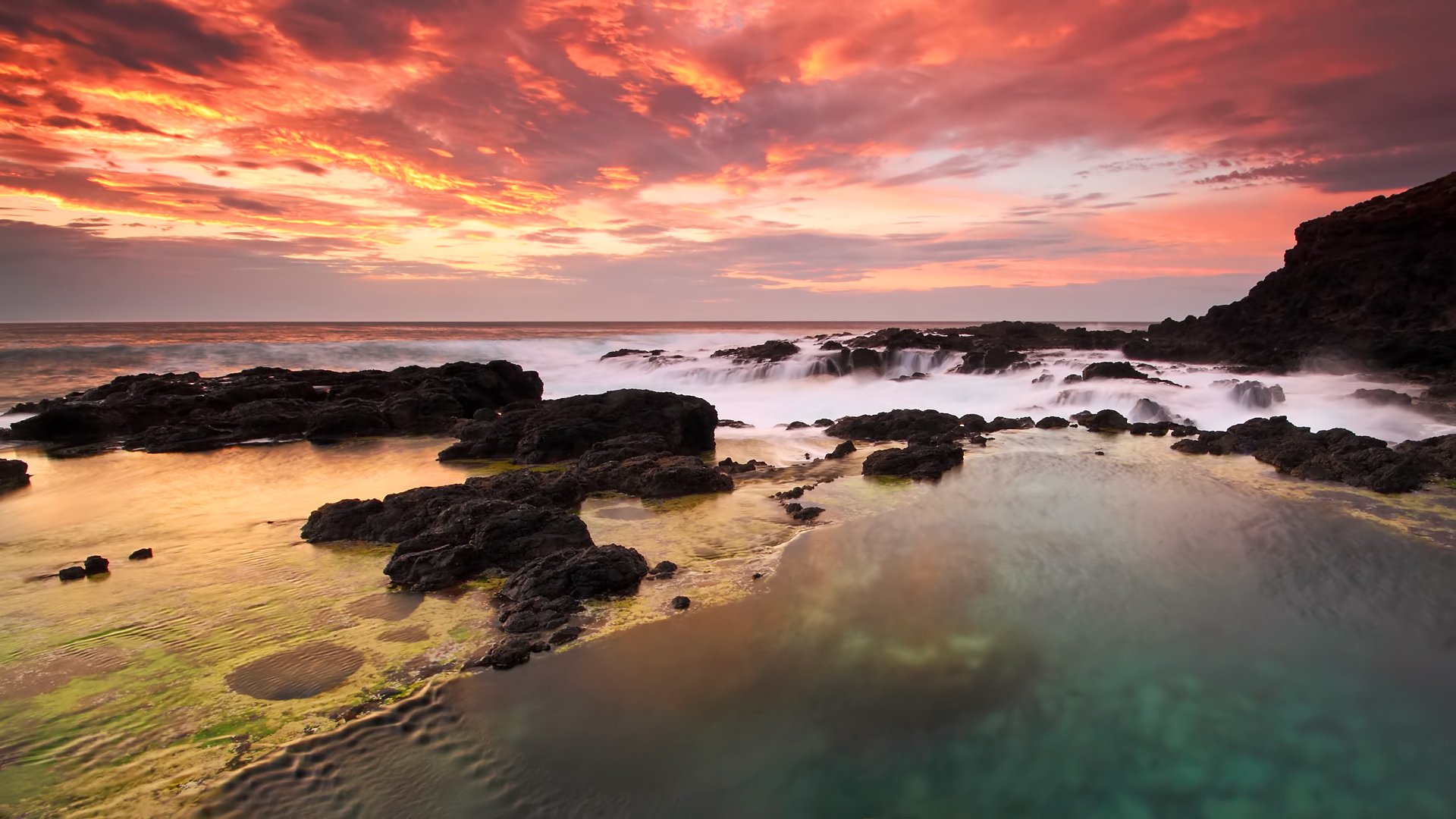 coucher de soleil ciel nuages rocher pierres mer océan cap australie