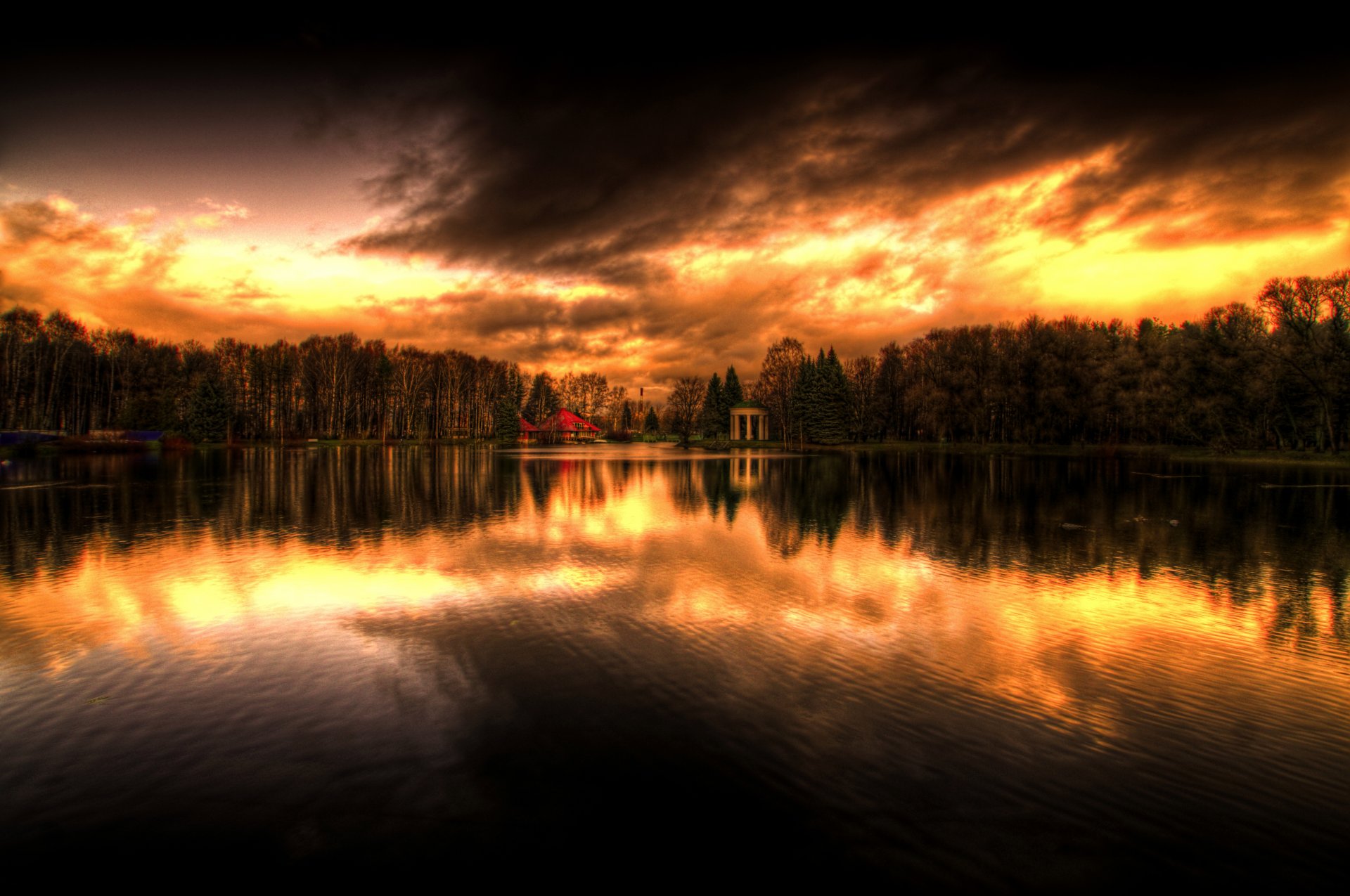 lac eau arbres soleil coucher de soleil forêt saint-pétersbourg île krestovsky