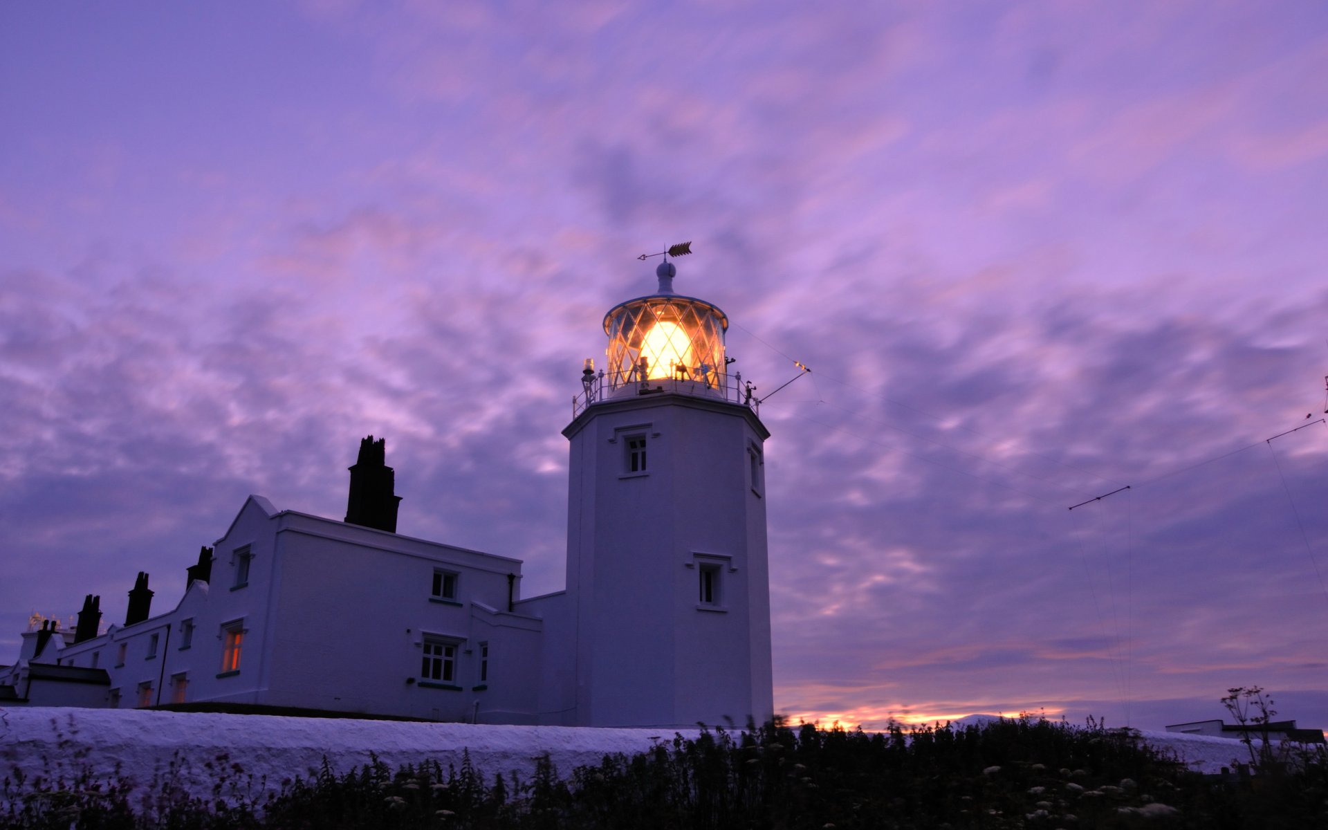 england leuchtturm licht abend dämmerung flieder himmel sonnenuntergang winter schnee