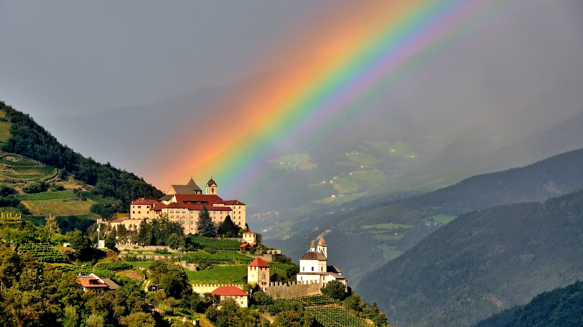 mountain castle rainbow