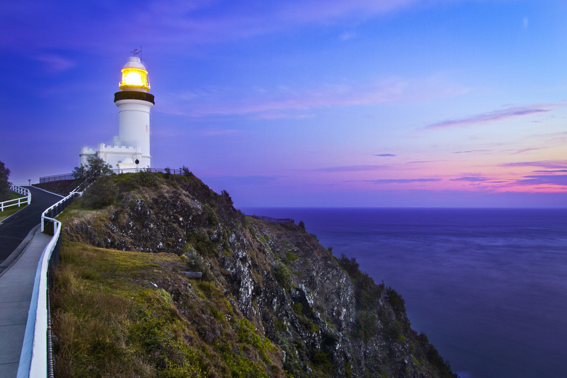 ciel coucher de soleil mer route phare rochers