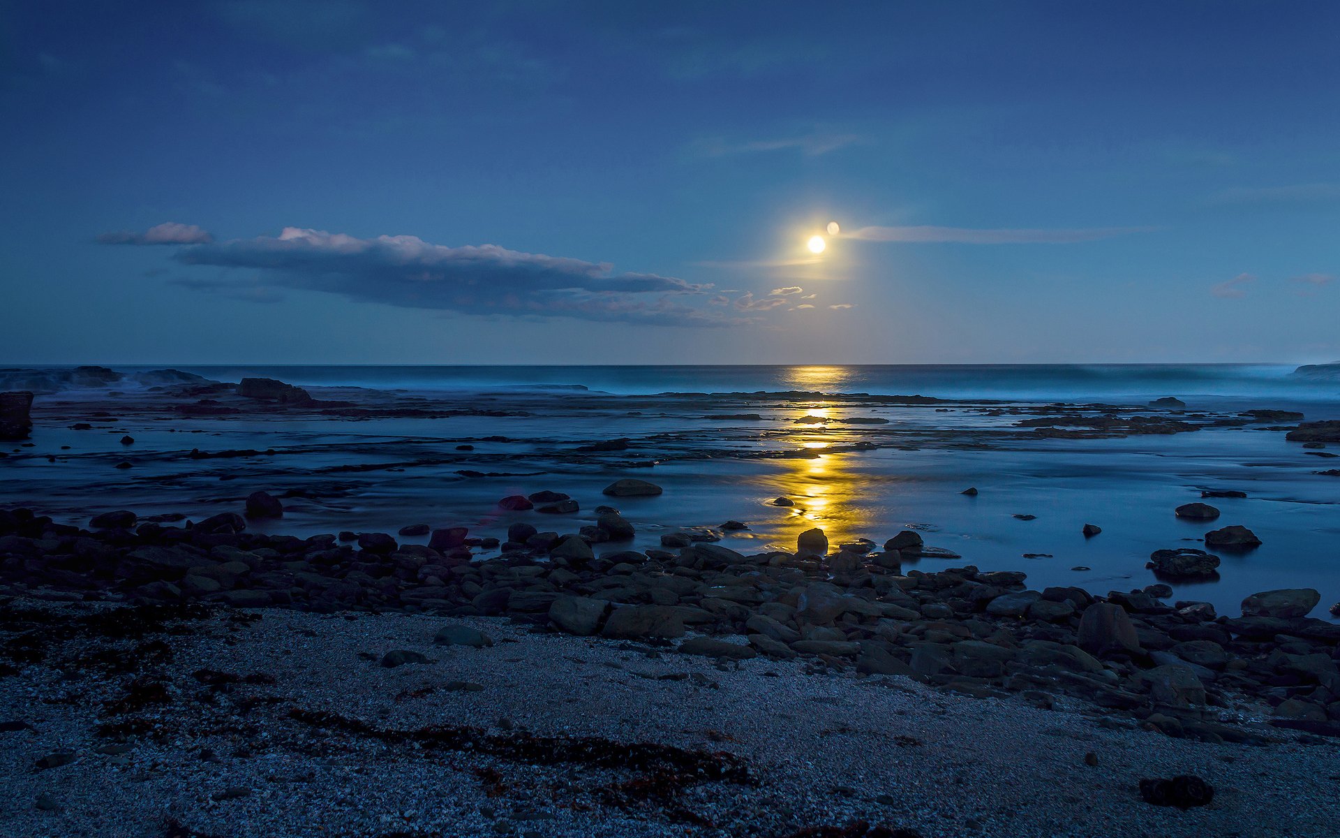 moonshine beach stones sand sea water light moon track blyastit