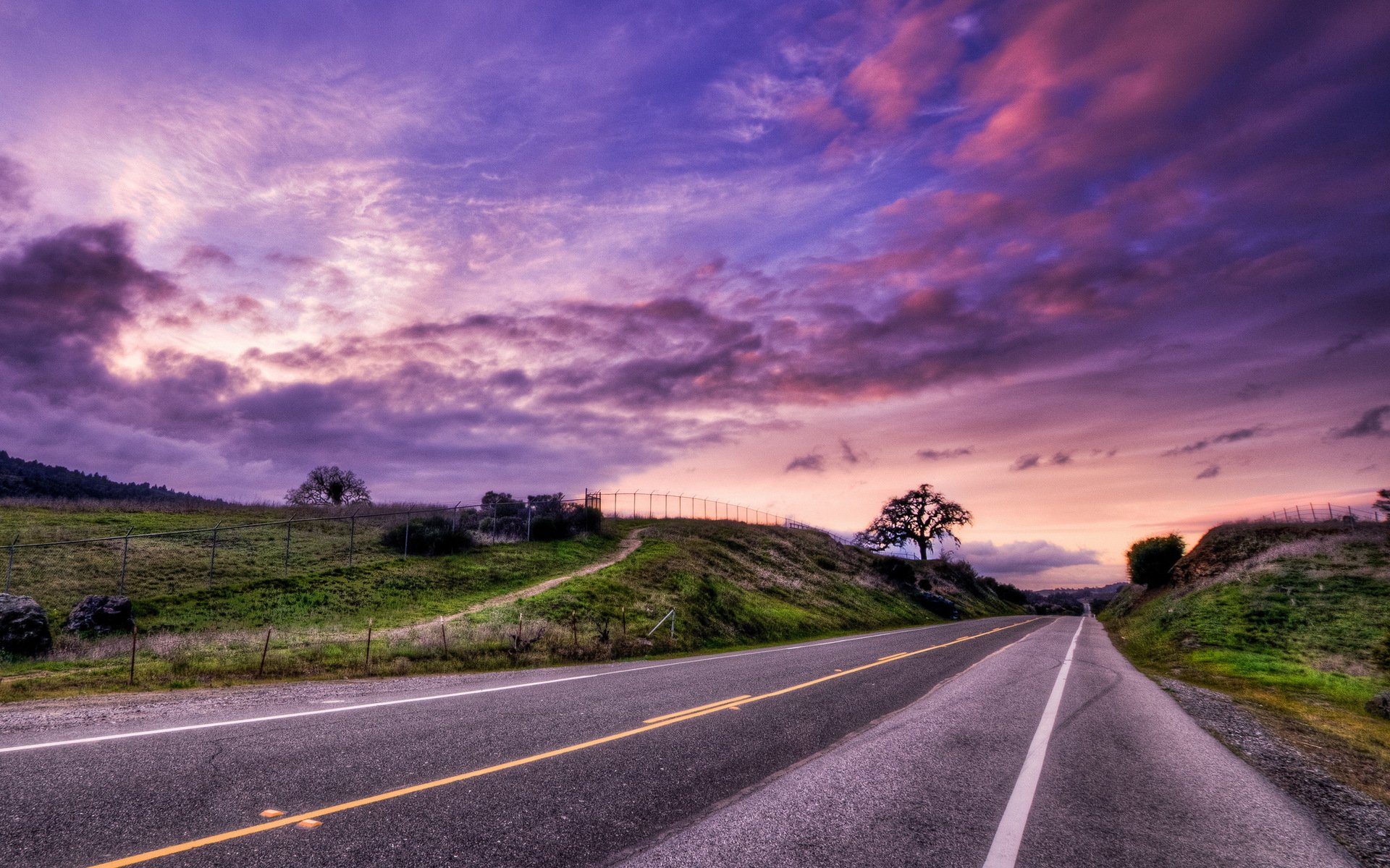 sonnenuntergang straße landschaft hdr