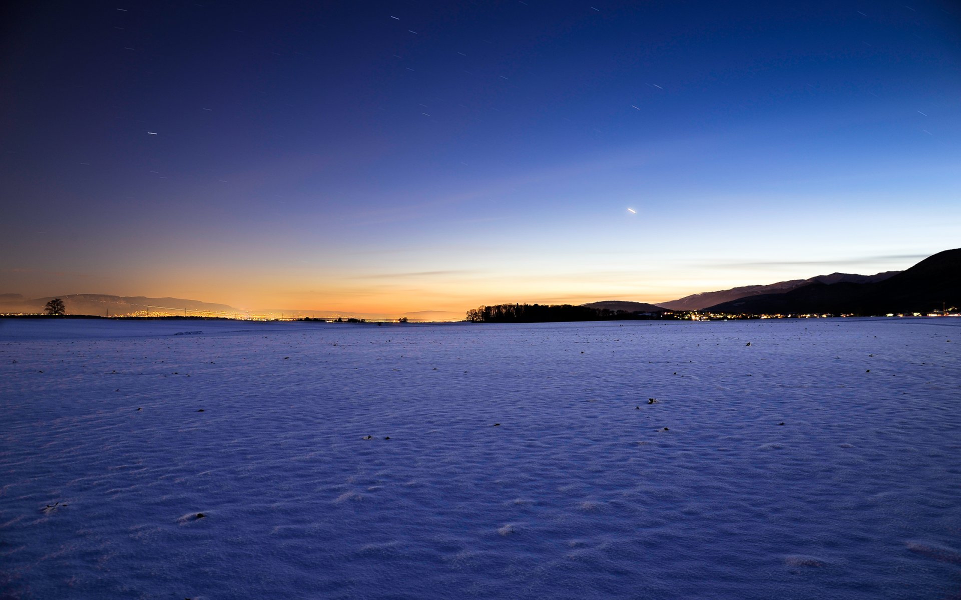 paysage nature hiver neige coucher de soleil soleil ciel étoiles hiver 2560x1600