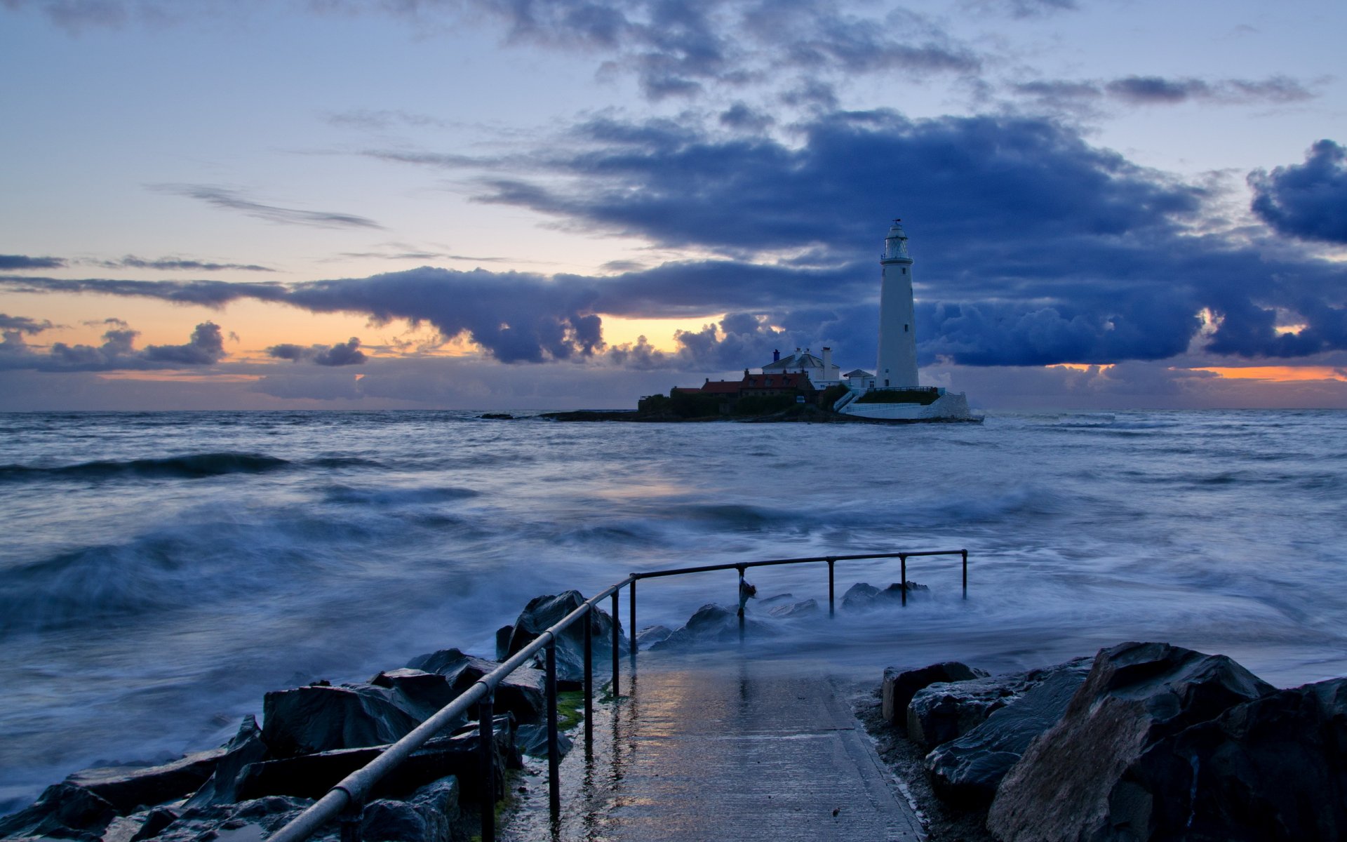 nacht meer leuchtturm landschaft