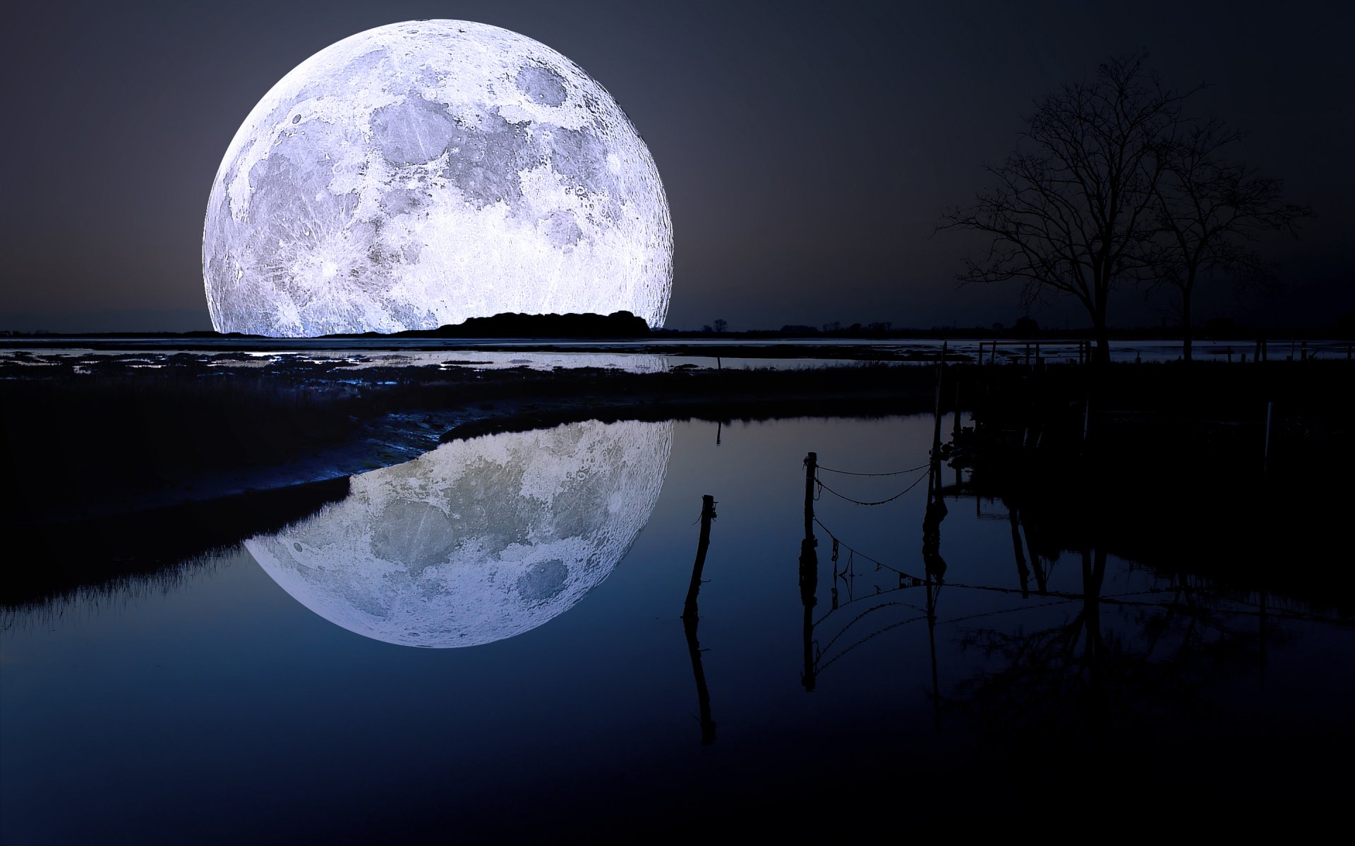 night landscapes nature moon sky water reflection