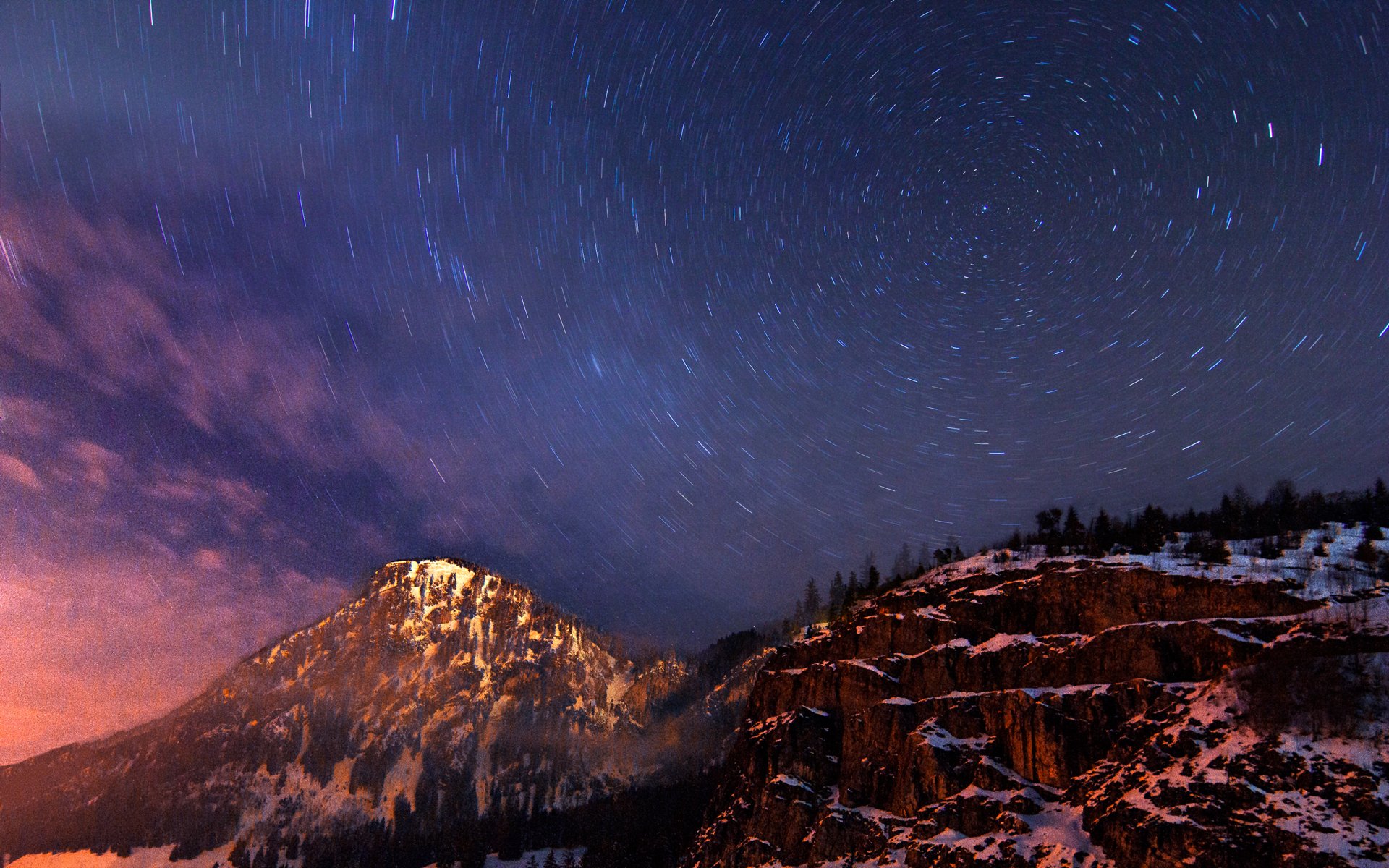 deutschland bayern berge hügel bäume dunst abend blau himmel wolken milchstraße