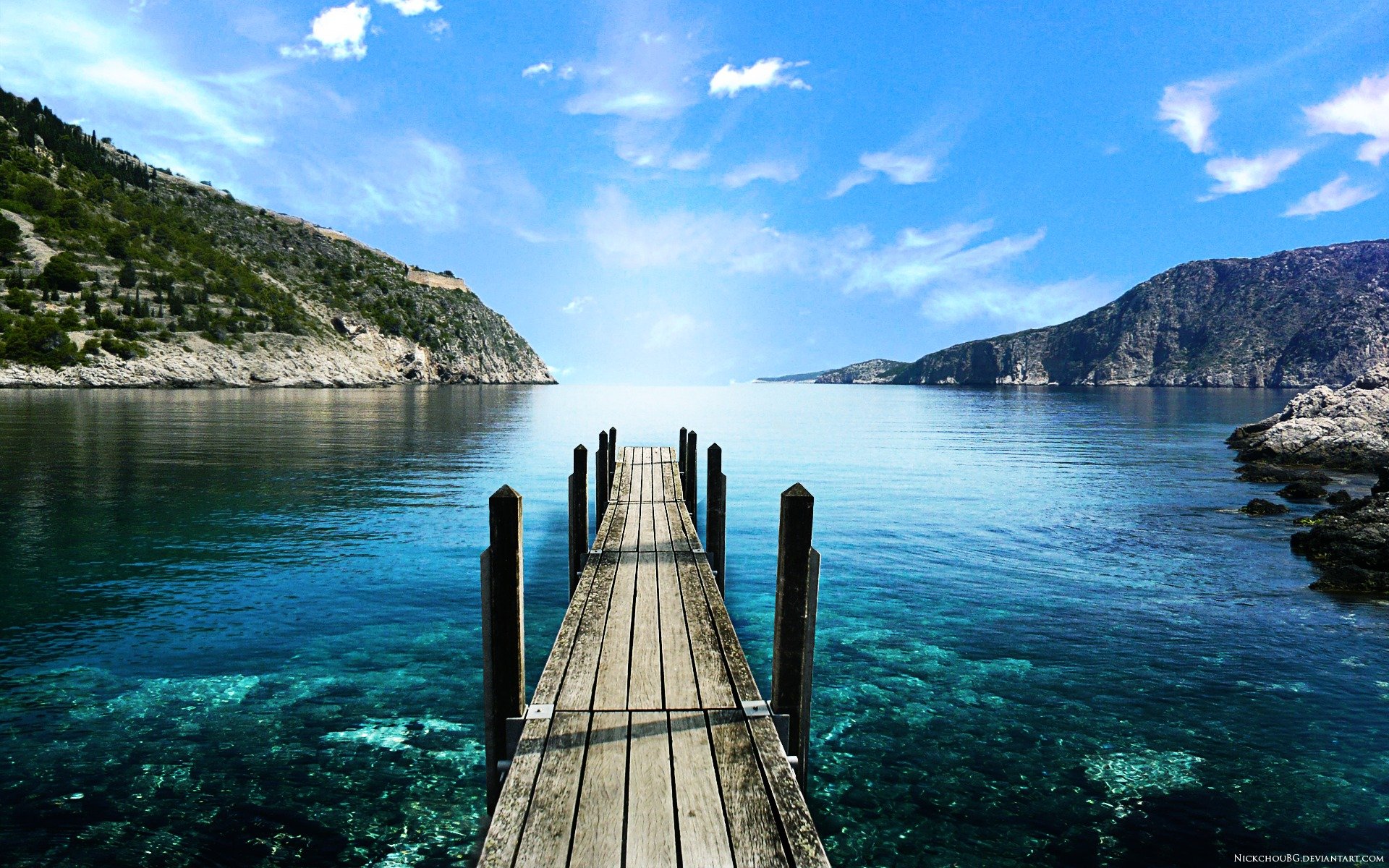 ponte mare montagne cielo lago pietre