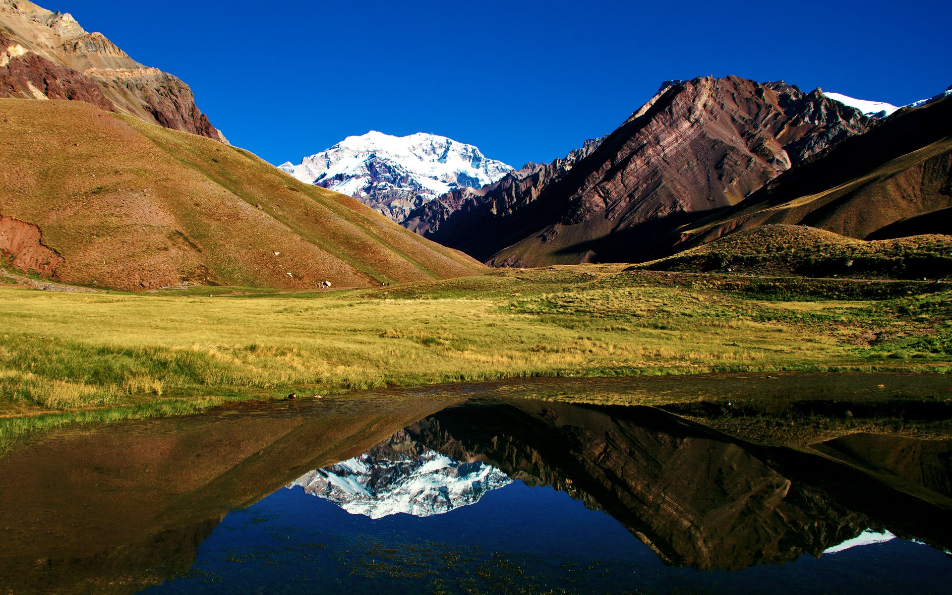 montañas lago cielo hierba colinas reflexión