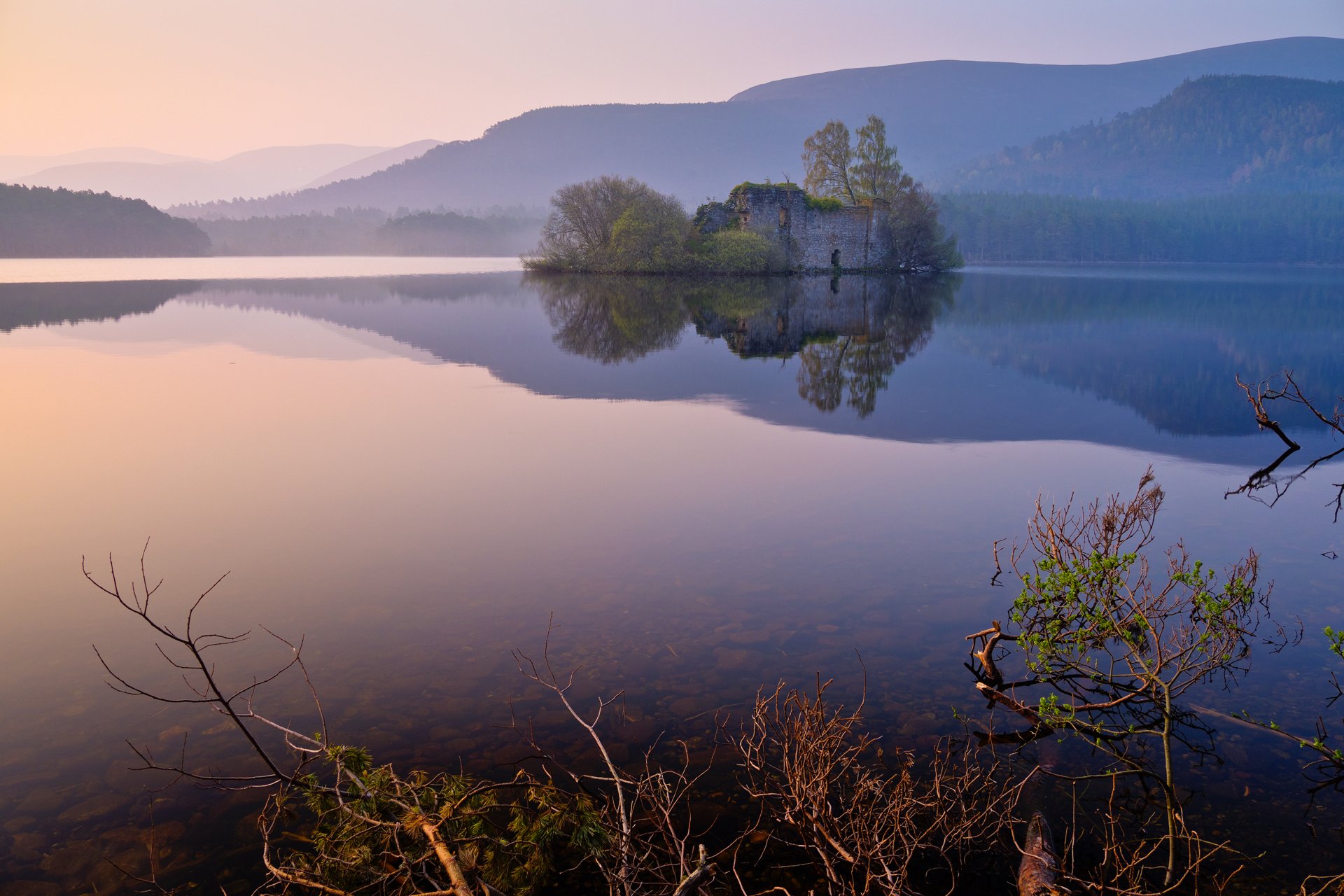 night mountain hills lake reflection