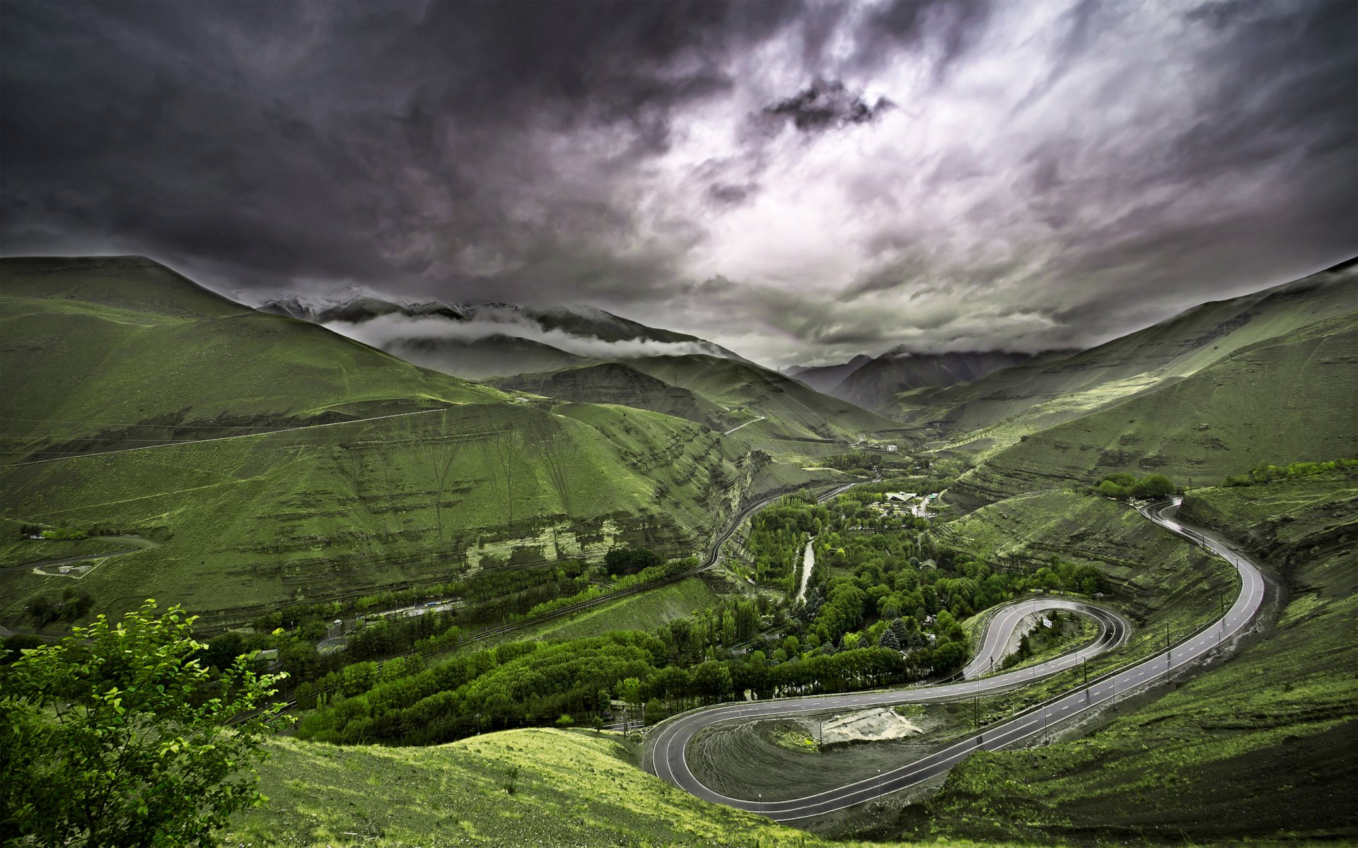 landscape nature grass greenery road trees sky clouds 1000000