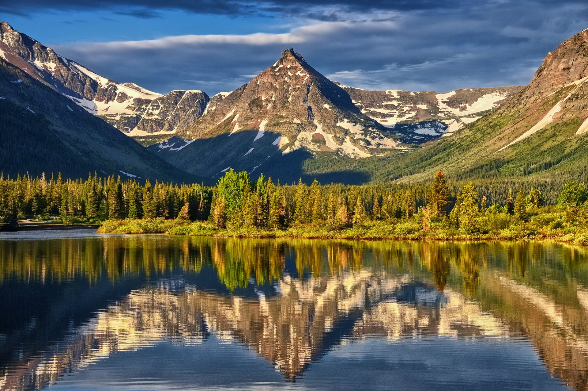 mountain mountains forest sky reflection