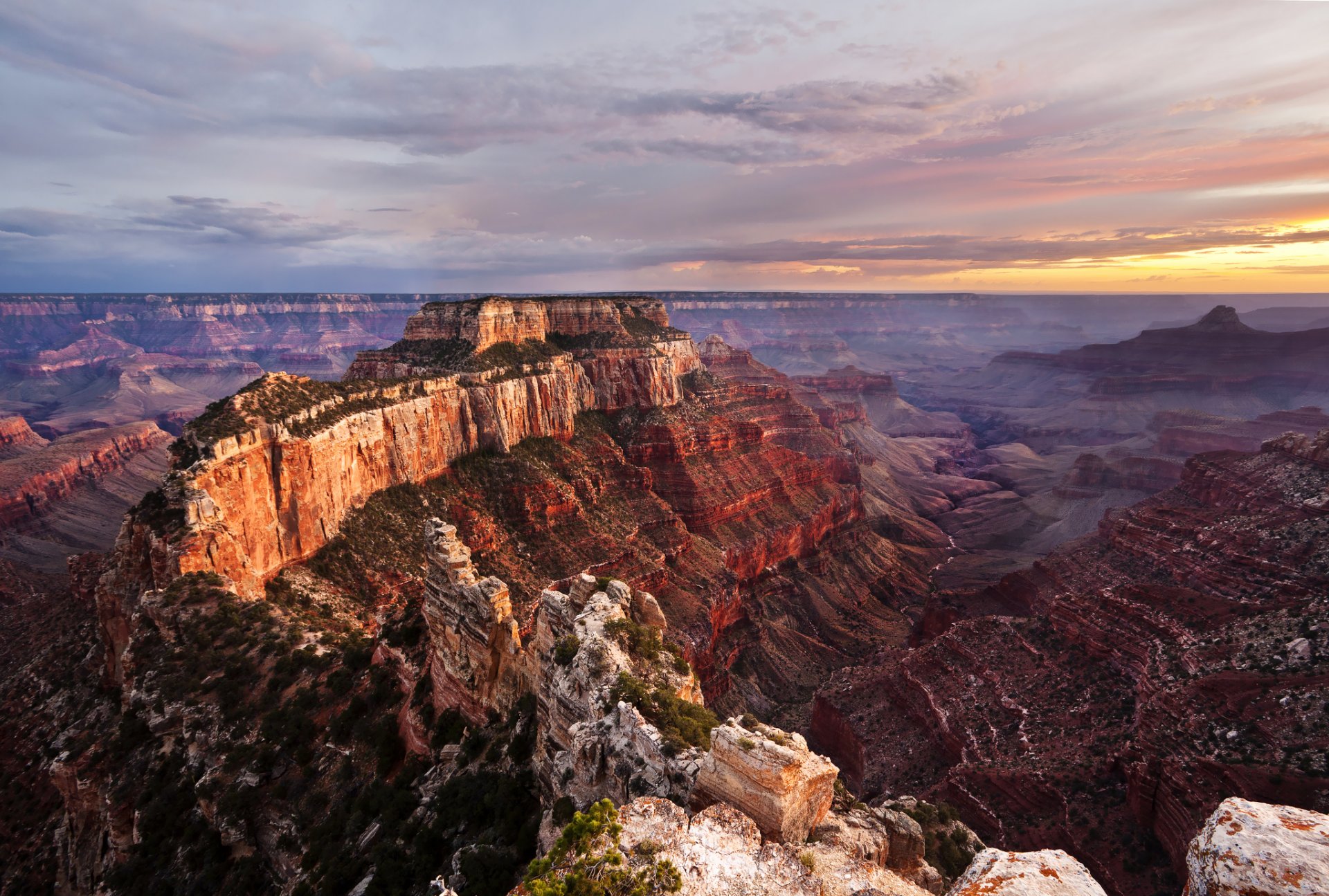 coucher de soleil ciel canyon rochers