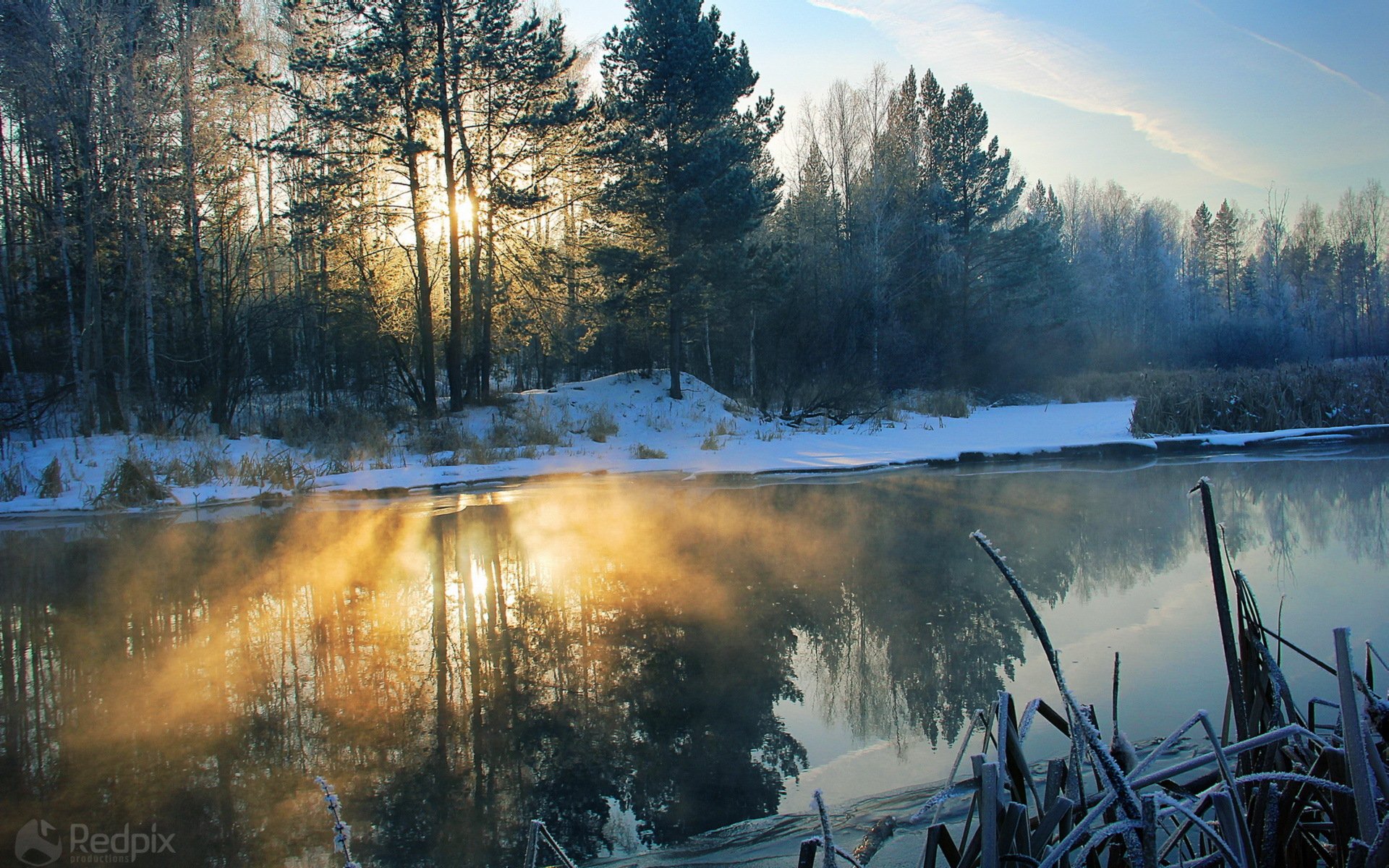 morgen fluss schnee licht landschaft natur bäume