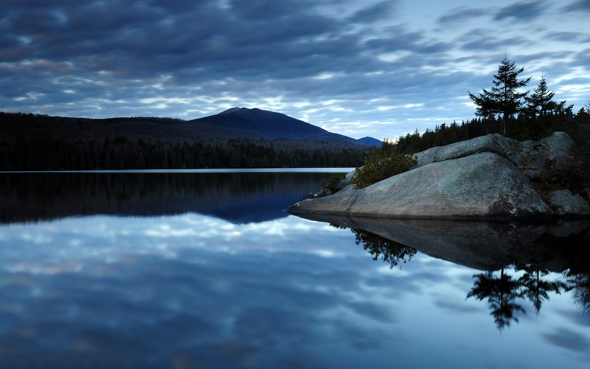 ky clouds lake reflection forest mountain stone