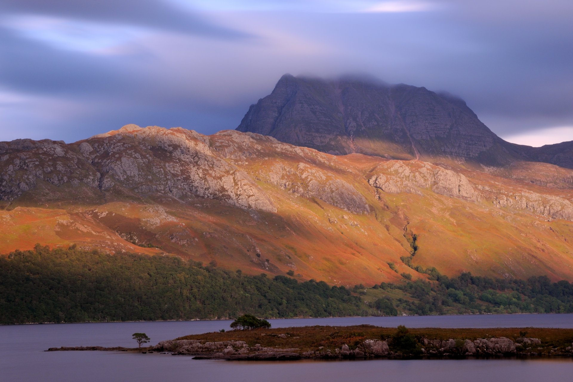 reino unido escocia lago árboles montañas cielo noche naturaleza