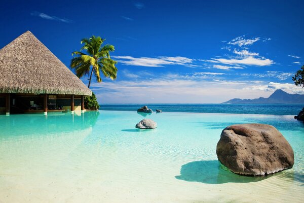 Bungalow en una península paradisíaca entre palmeras y el mar