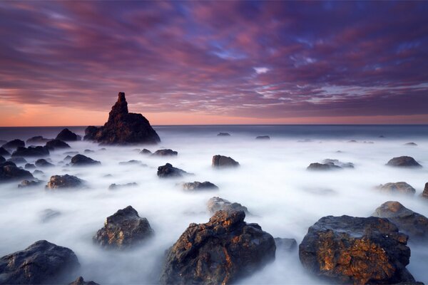 Foggy seashore before the storm