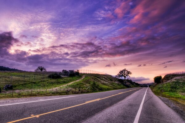 Beautiful sunset on a long journey