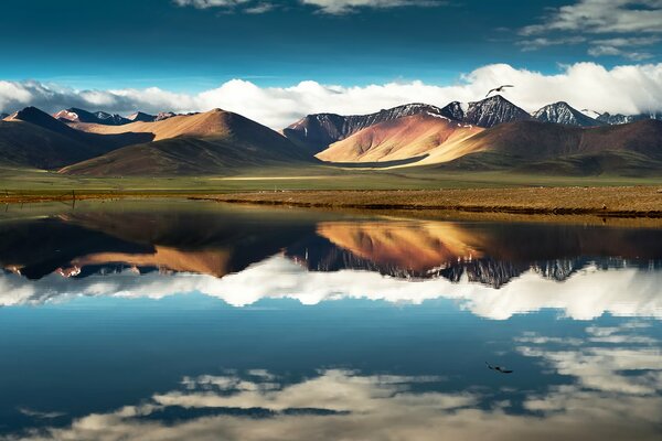 Lac et montagnes au Tibet