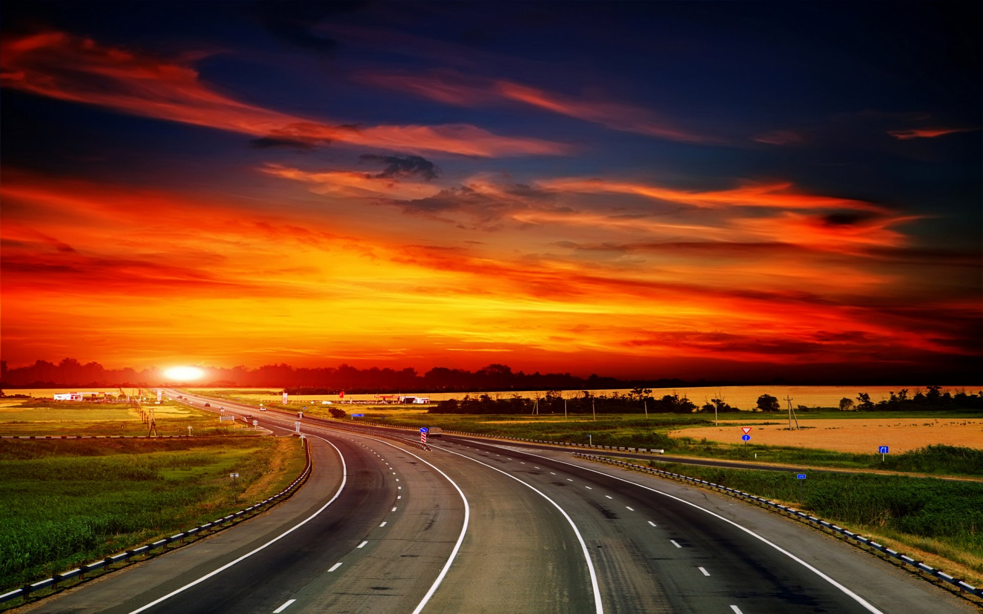 straße natur landschaft himmel wolken sonnenuntergang gras