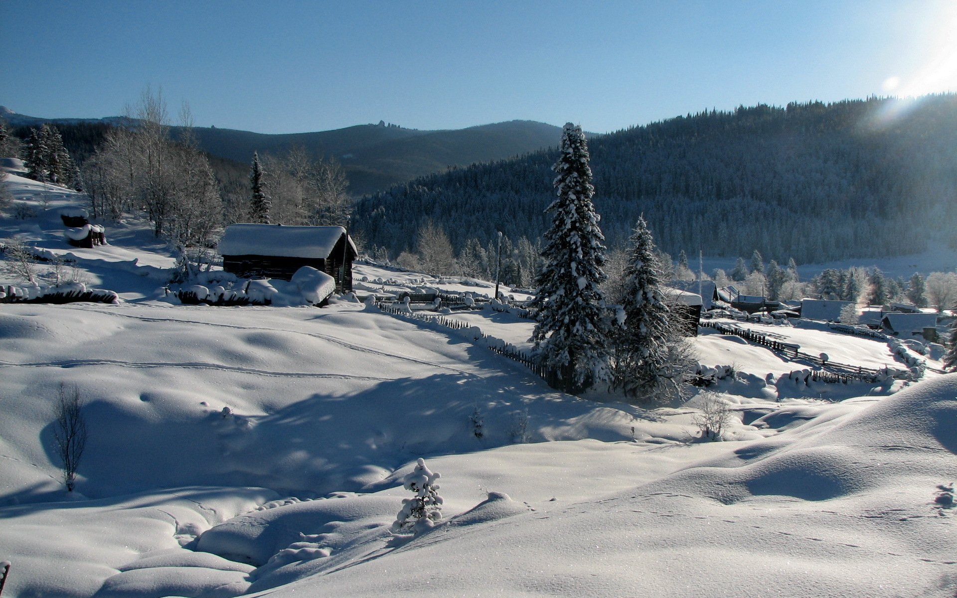 hiver lumière neige maison nature paysage