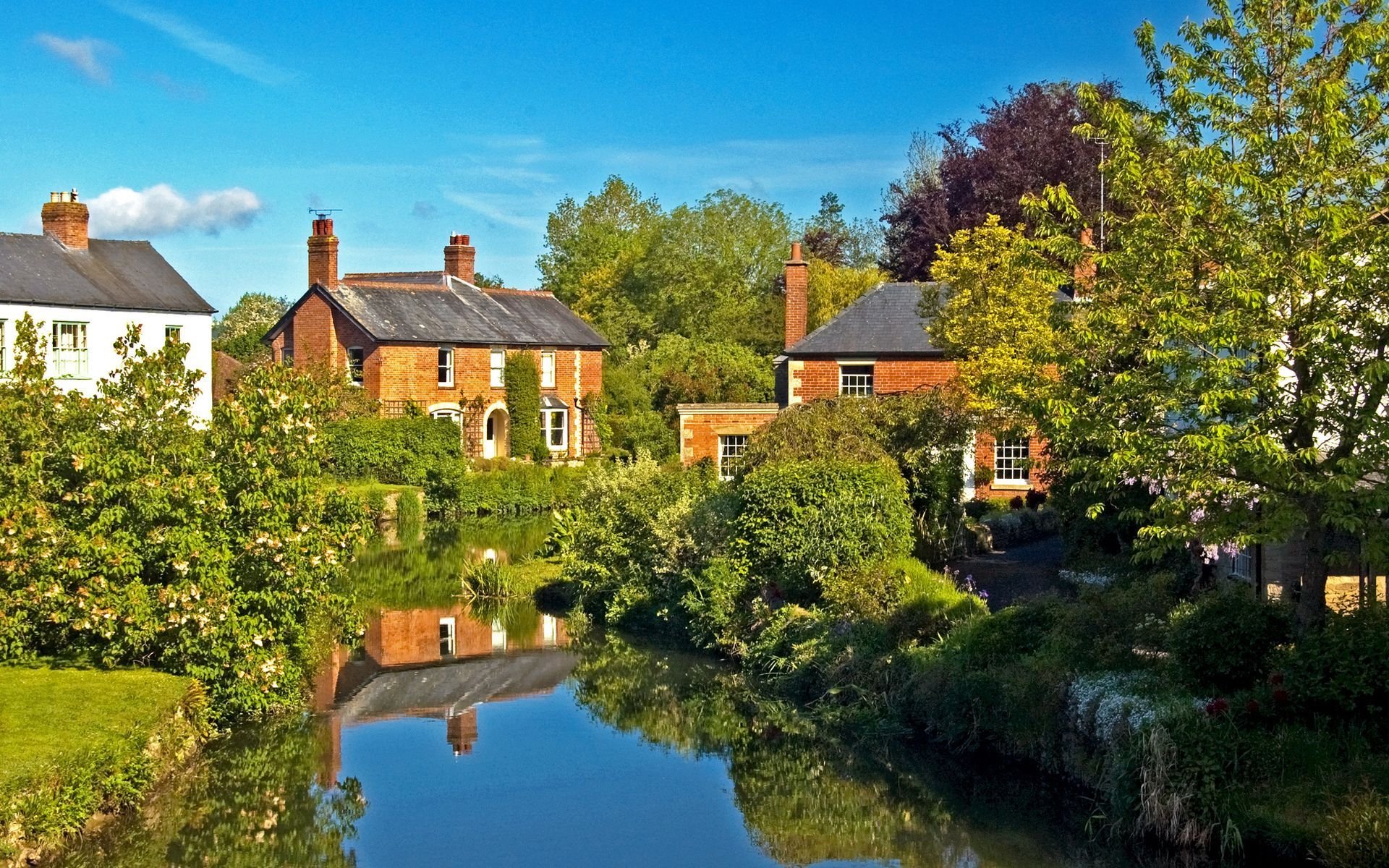 río casas ciudad árboles inglaterra