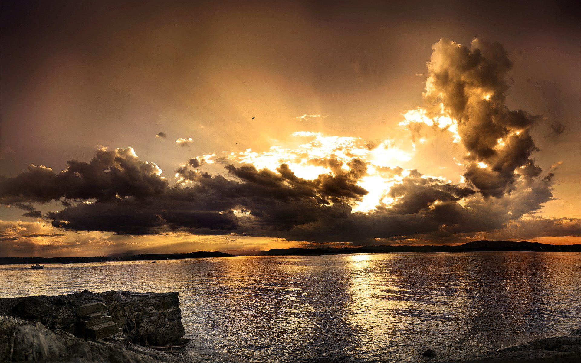 eau mer océan ciel coucher de soleil montagnes horizon vues panorama beauté pierres vagues