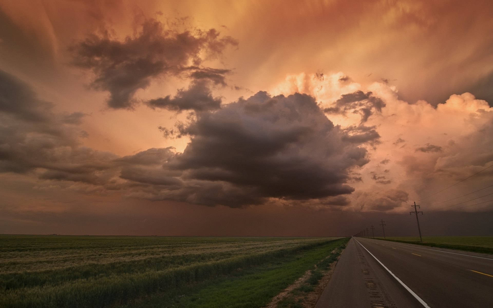 landschaft feld straße horizont himmel wolken natur