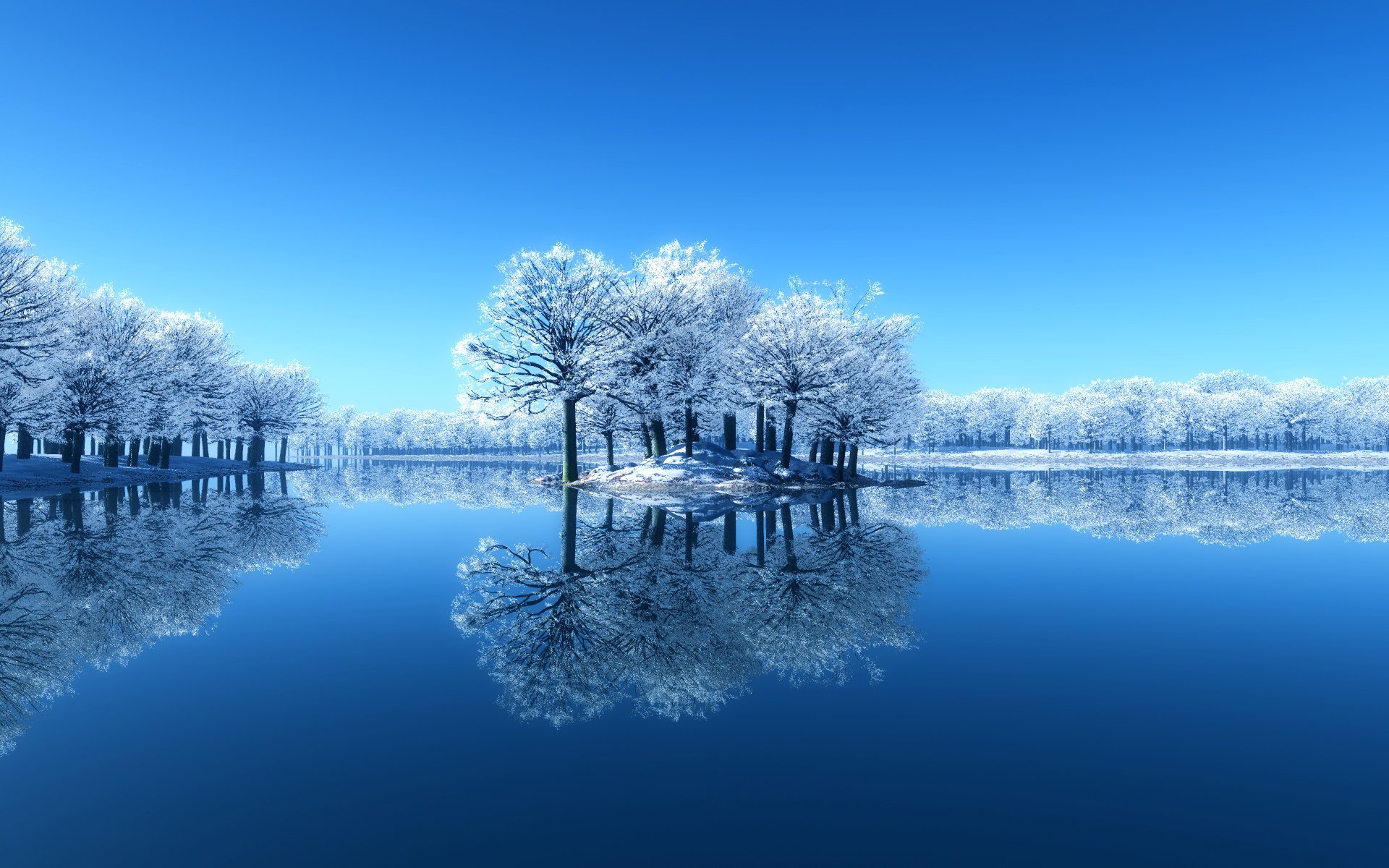 nature hiver neige lac arbres réflexion