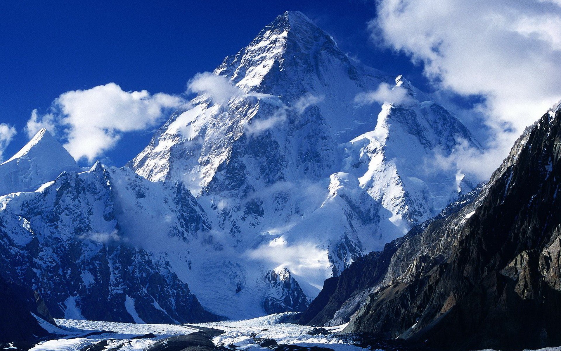 mountain landscape water snow-capped mountain