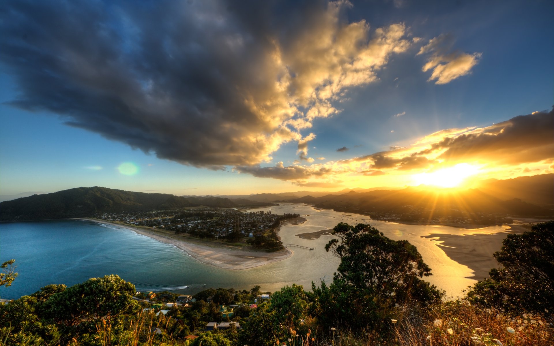 new zealand night sun rays sunset height views panorama