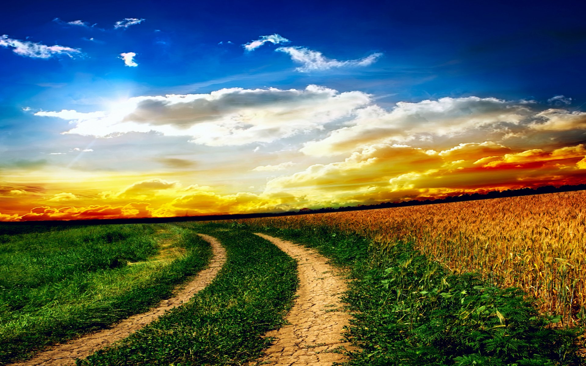 natur landschaft himmel wolken sonnenuntergang gras feld straßen