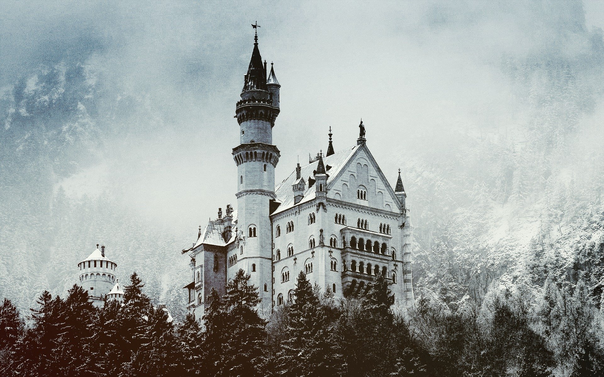 schloss turm winter schnee wald