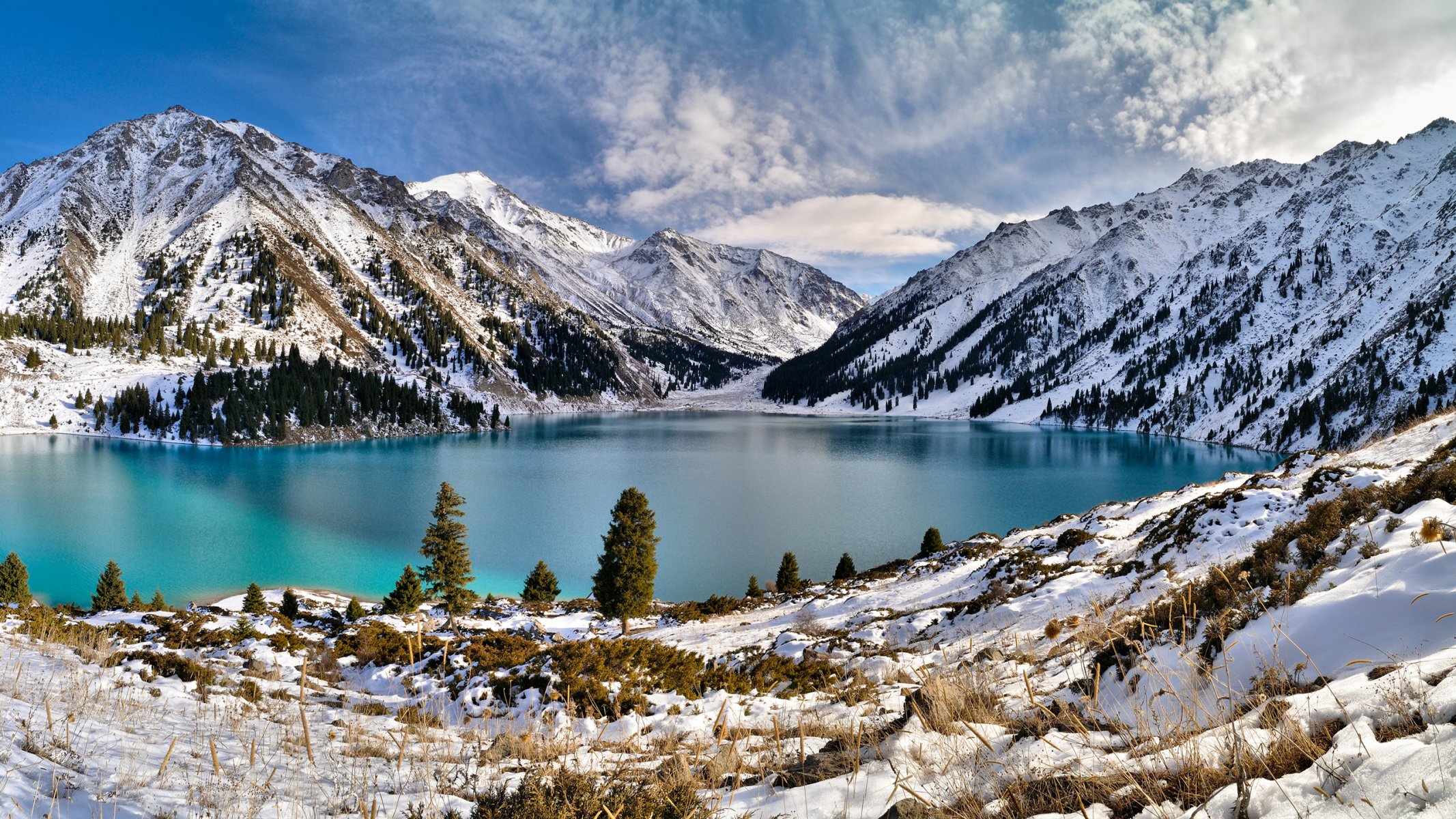 nature mountain lake winter snow