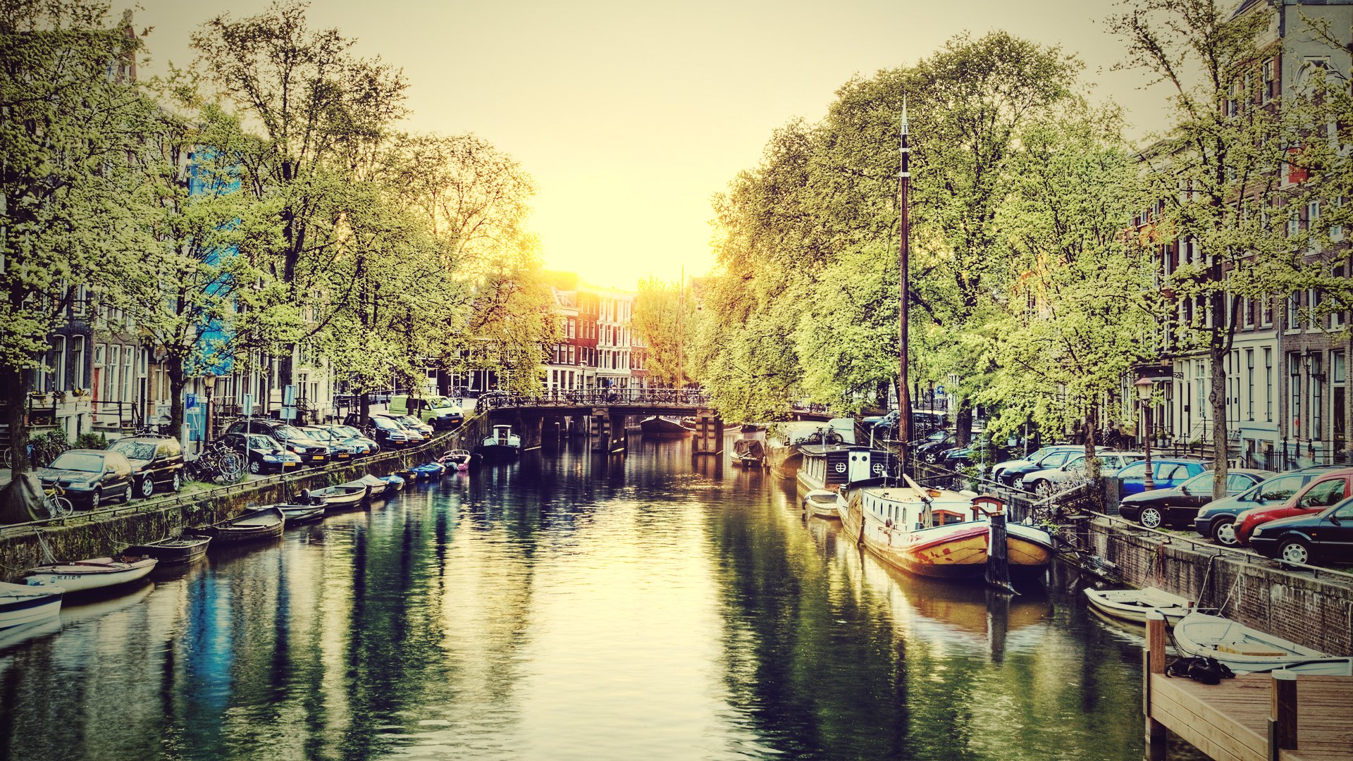 canal at sunrise amsterdam netherlands channel dawn town water the netherland