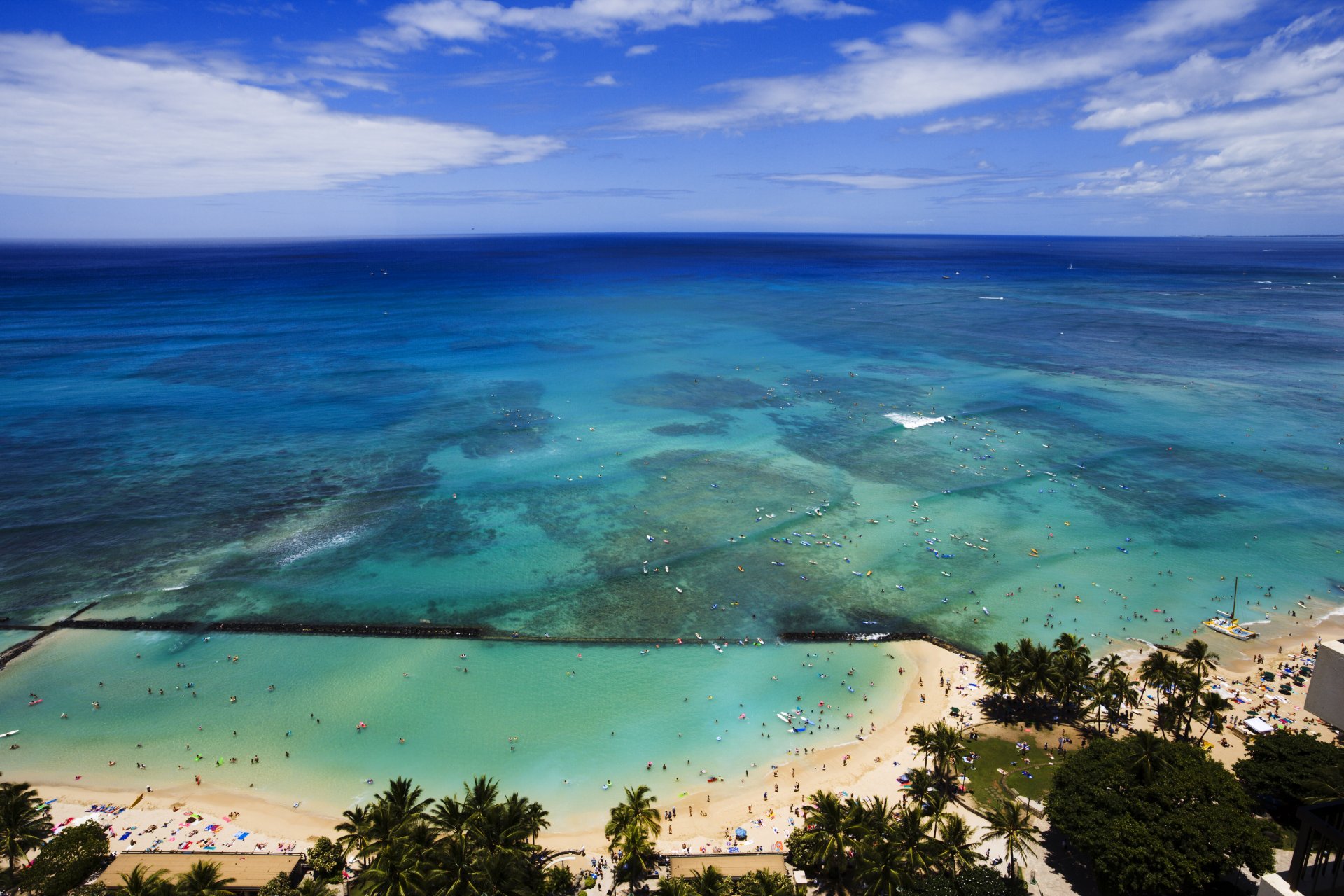 hawaii usa ocean palm trees clouds sky