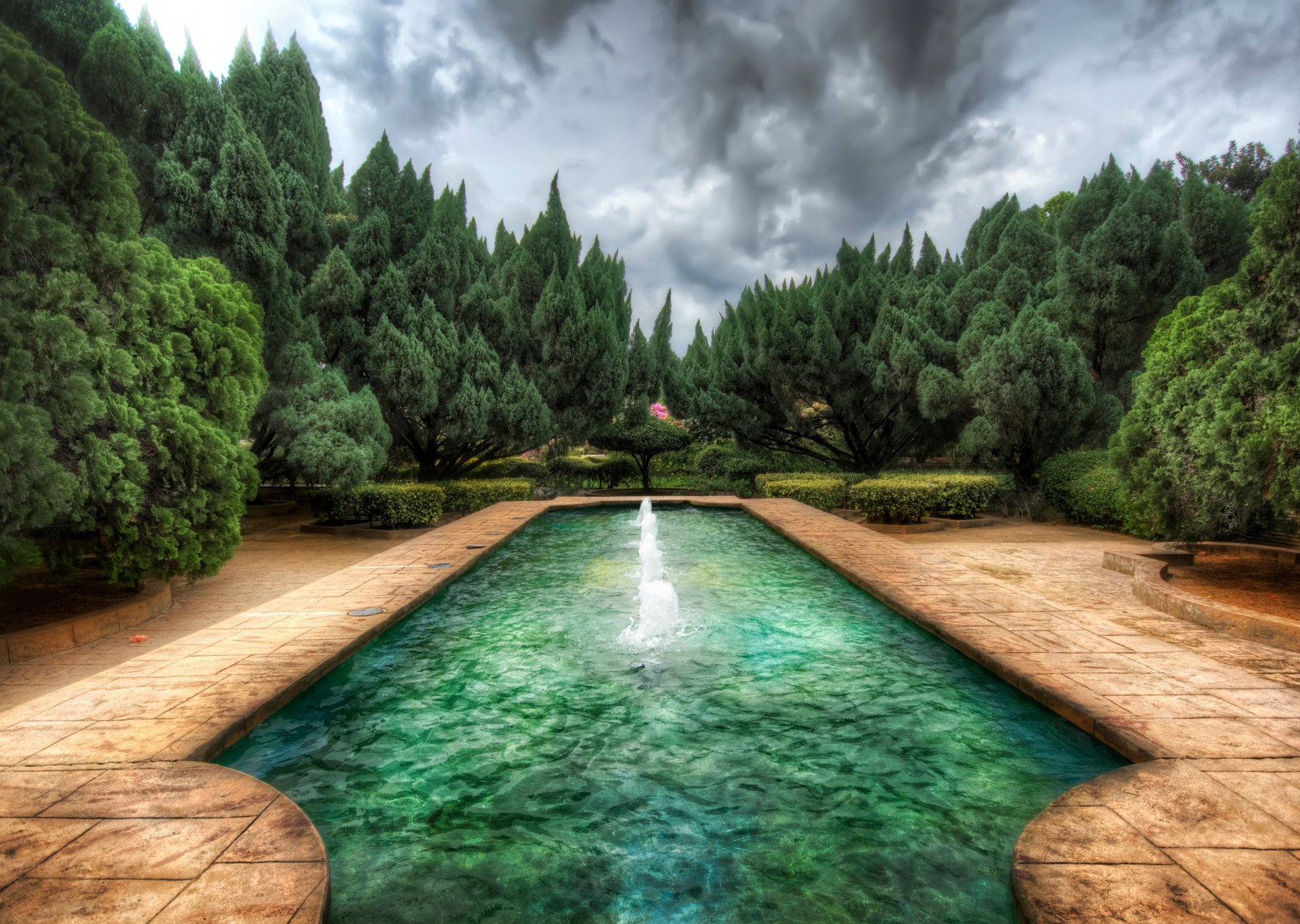 piscina stile alberi acqua nuvole