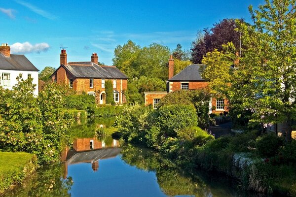 Maisons mignonnes de l Angleterre entouré d arbres verts