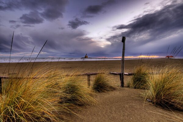 Evening sunset on a sandy beach