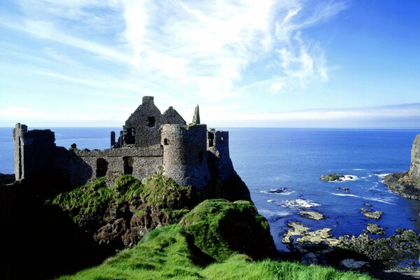 Castle with green glades on the seashore