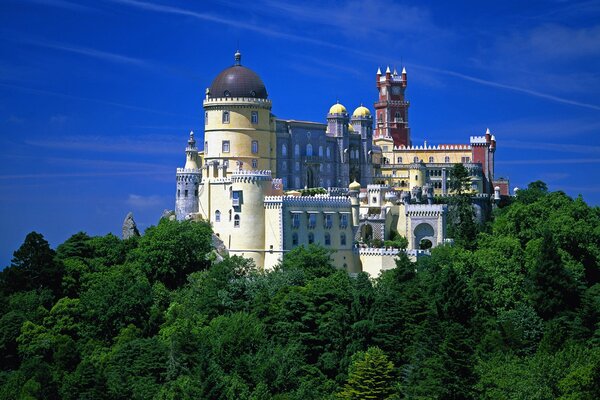 Ein schöner Palast inmitten von Grün und Himmel