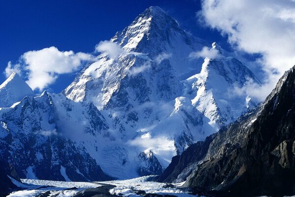 Landscape with snowy mountains. Winter in the mountains