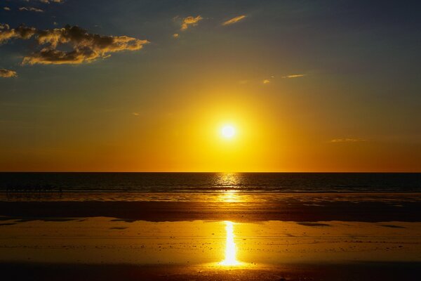 Beautiful sunset over the evening ocean